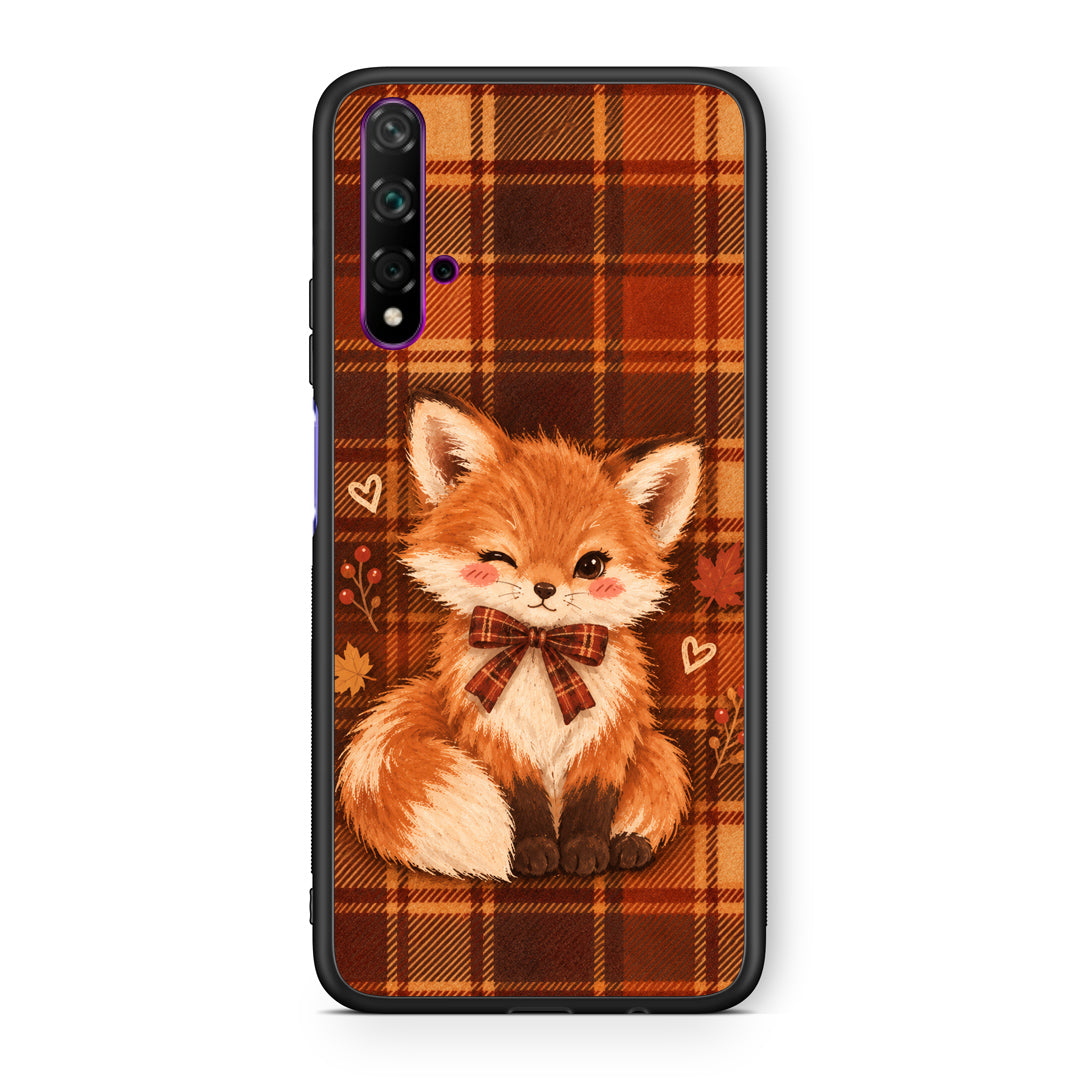 Θήκη Huawei Nova 5T / Honor 20 Fox on Autumn Tartan από τη Smartfits με σχέδιο στο πίσω μέρος και μαύρο περίβλημα | Huawei Nova 5T / Honor 20 Fox on Autumn Tartan case with colorful back and black bezels