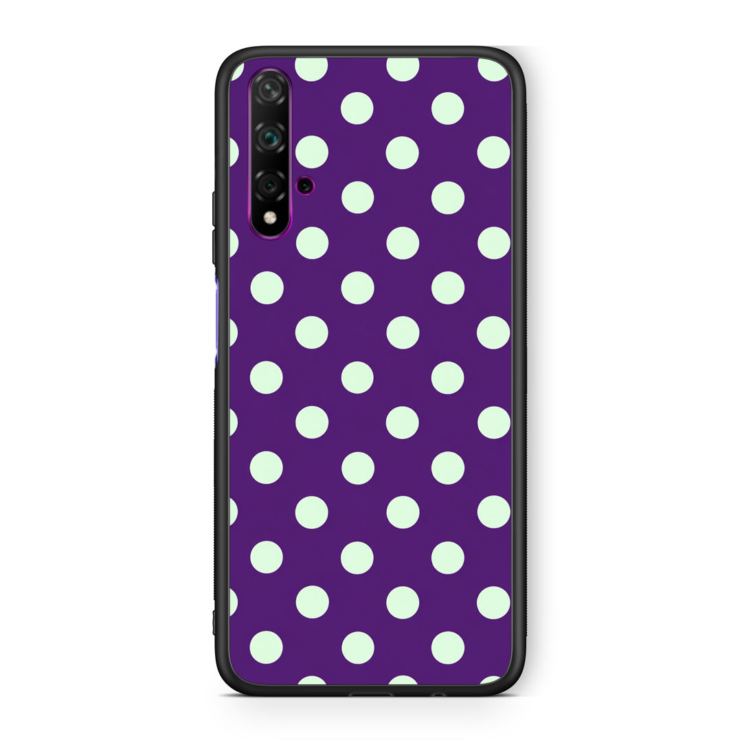 Θήκη Huawei Nova 5T / Honor 20 Mint Polka Dots on Purple από τη Smartfits με σχέδιο στο πίσω μέρος και μαύρο περίβλημα | Huawei Nova 5T / Honor 20 Mint Polka Dots on Purple case with colorful back and black bezels