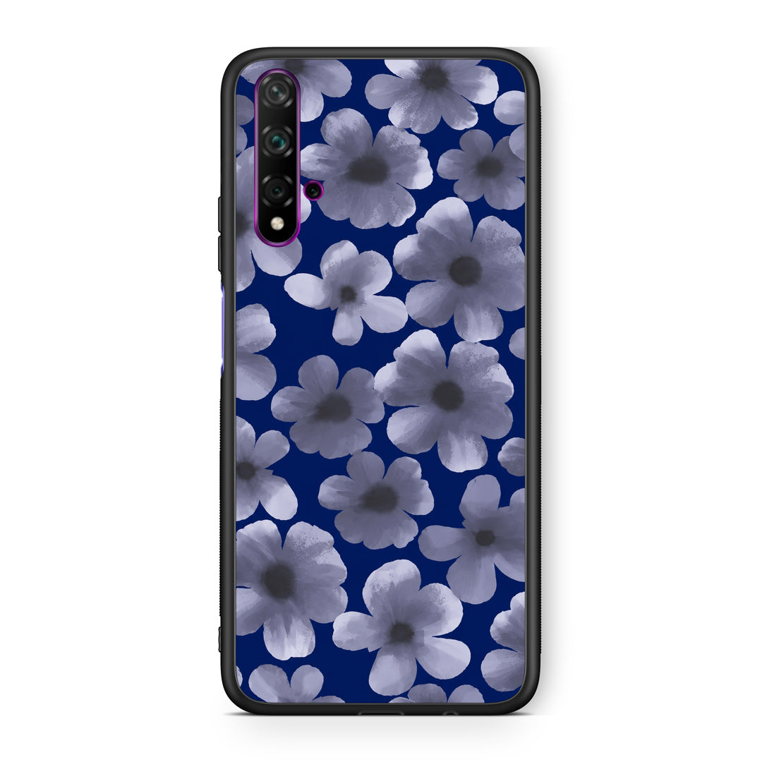 Θήκη Huawei Nova 5T / Honor 20 Pale Blue Flowers on Navy από τη Smartfits με σχέδιο στο πίσω μέρος και μαύρο περίβλημα | Huawei Nova 5T / Honor 20 Pale Blue Flowers on Navy case with colorful back and black bezels