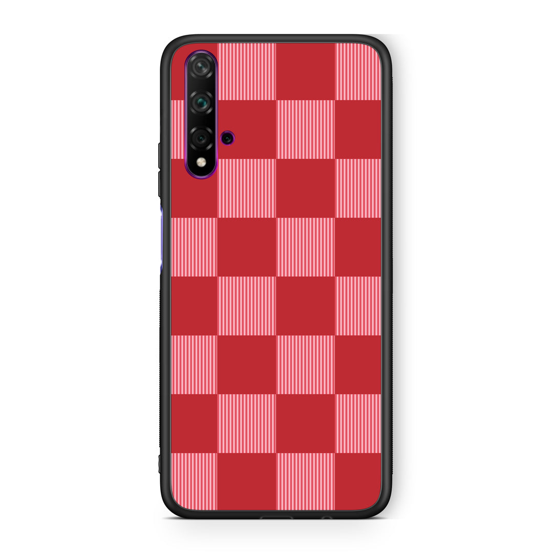 Θήκη Huawei Nova 5T / Honor 20 Red and Pink Striped Checks από τη Smartfits με σχέδιο στο πίσω μέρος και μαύρο περίβλημα | Huawei Nova 5T / Honor 20 Red and Pink Striped Checks case with colorful back and black bezels