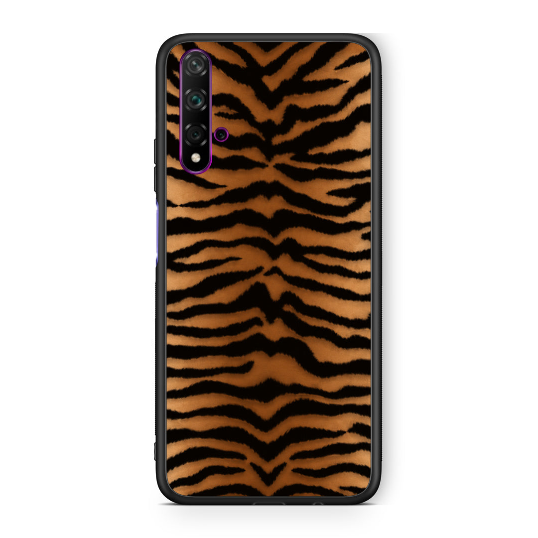 Θήκη Huawei Nova 5T / Honor 20 Tiger Print Orange and Black από τη Smartfits με σχέδιο στο πίσω μέρος και μαύρο περίβλημα | Huawei Nova 5T / Honor 20 Tiger Print Orange and Black case with colorful back and black bezels