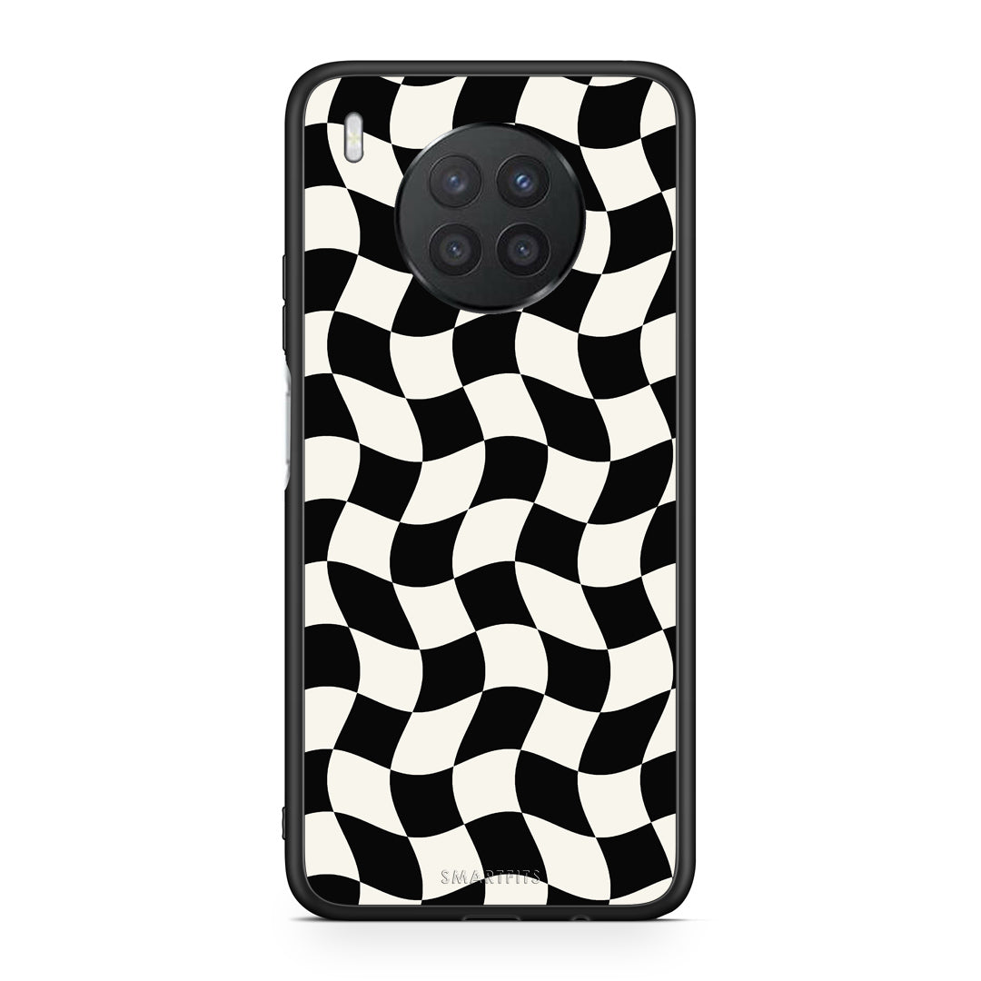 Θήκη Huawei Nova 8i / Honor 50 Lite Black and Cream Wavy Checkerboard από τη Smartfits με σχέδιο στο πίσω μέρος και μαύρο περίβλημα | Huawei Nova 8i / Honor 50 Lite Black and Cream Wavy Checkerboard case with colorful back and black bezels