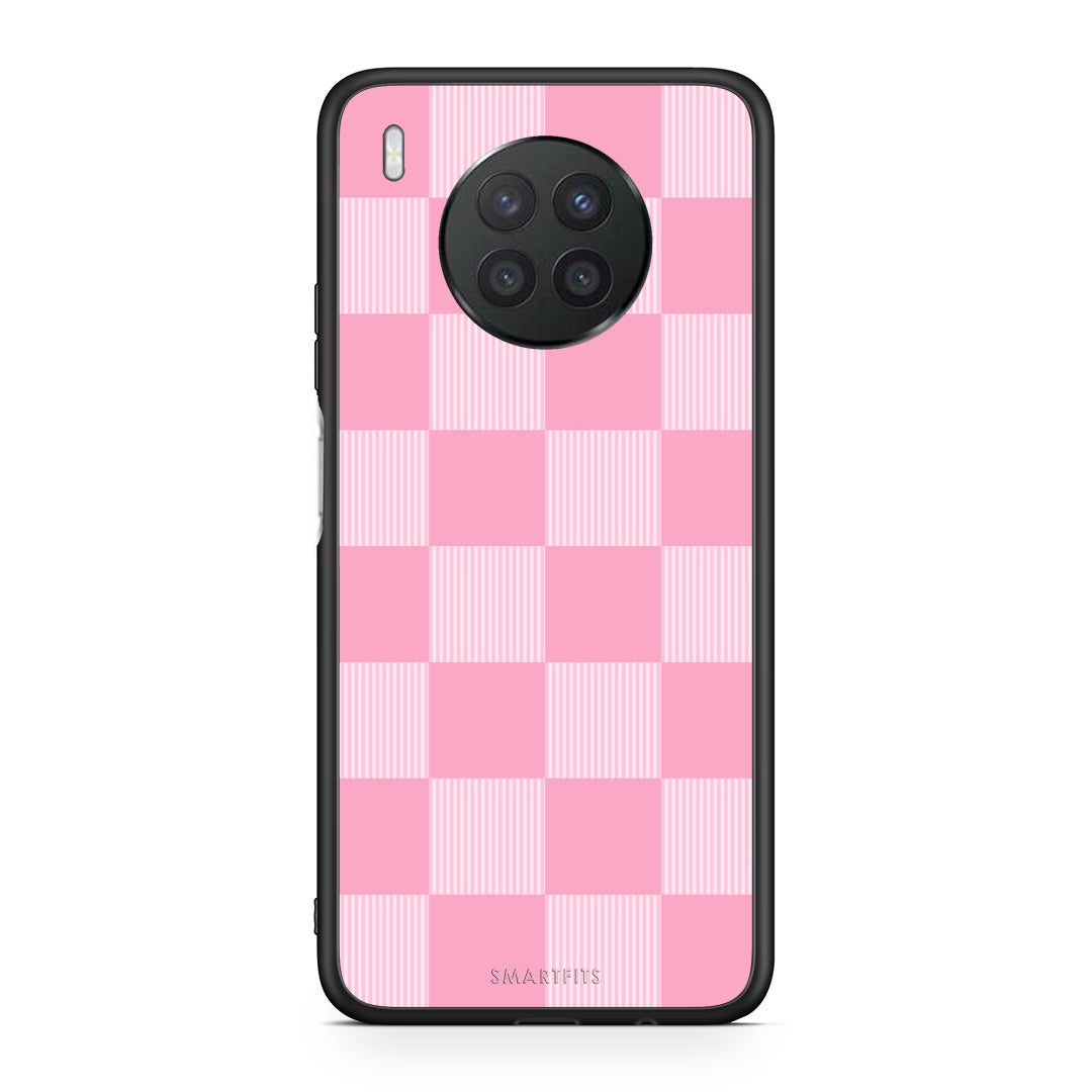 Θήκη Huawei Nova 8i / Honor 50 Lite Pink and White Striped Checks από τη Smartfits με σχέδιο στο πίσω μέρος και μαύρο περίβλημα | Huawei Nova 8i / Honor 50 Lite Pink and White Striped Checks case with colorful back and black bezels