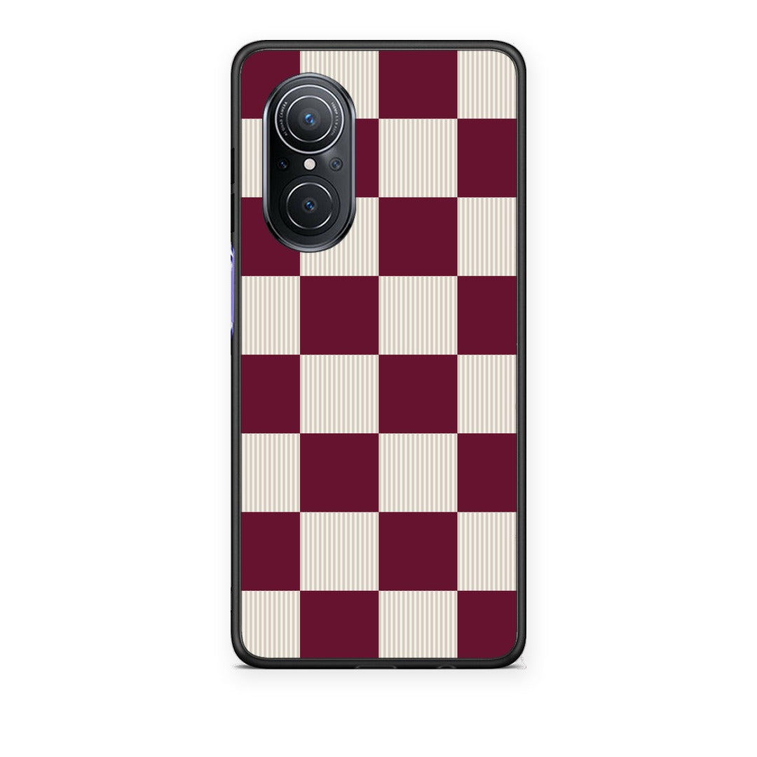 Θήκη Huawei Nova 9 SE Burgundy and Cream Striped Checks από τη Smartfits με σχέδιο στο πίσω μέρος και μαύρο περίβλημα | Huawei Nova 9 SE Burgundy and Cream Striped Checks case with colorful back and black bezels