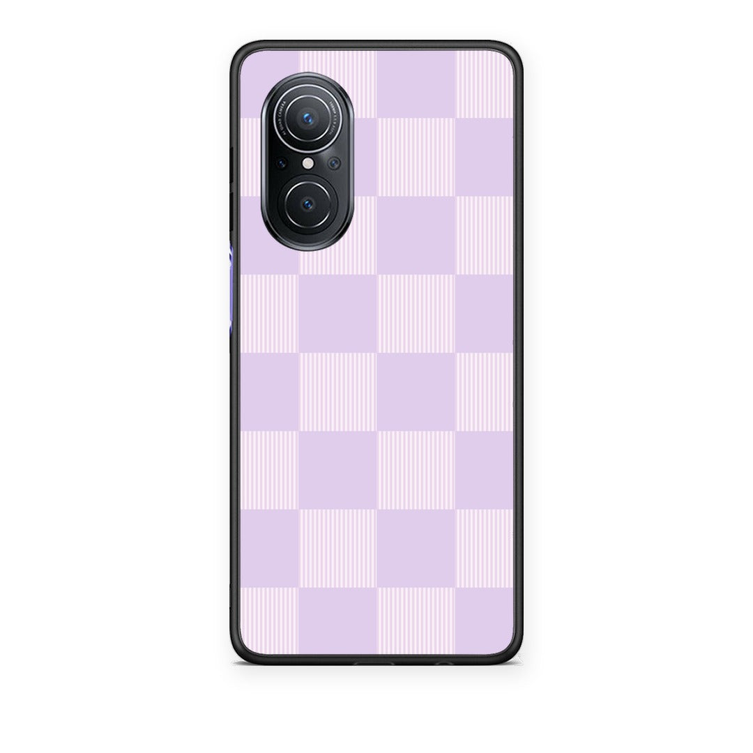 Θήκη Huawei Nova 9 SE Lilac and Cream Striped Checks από τη Smartfits με σχέδιο στο πίσω μέρος και μαύρο περίβλημα | Huawei Nova 9 SE Lilac and Cream Striped Checks case with colorful back and black bezels