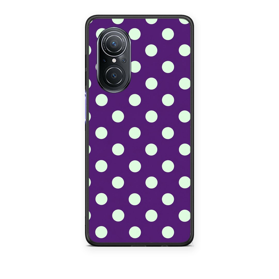 Θήκη Huawei Nova 9 SE Mint Polka Dots on Purple από τη Smartfits με σχέδιο στο πίσω μέρος και μαύρο περίβλημα | Huawei Nova 9 SE Mint Polka Dots on Purple case with colorful back and black bezels