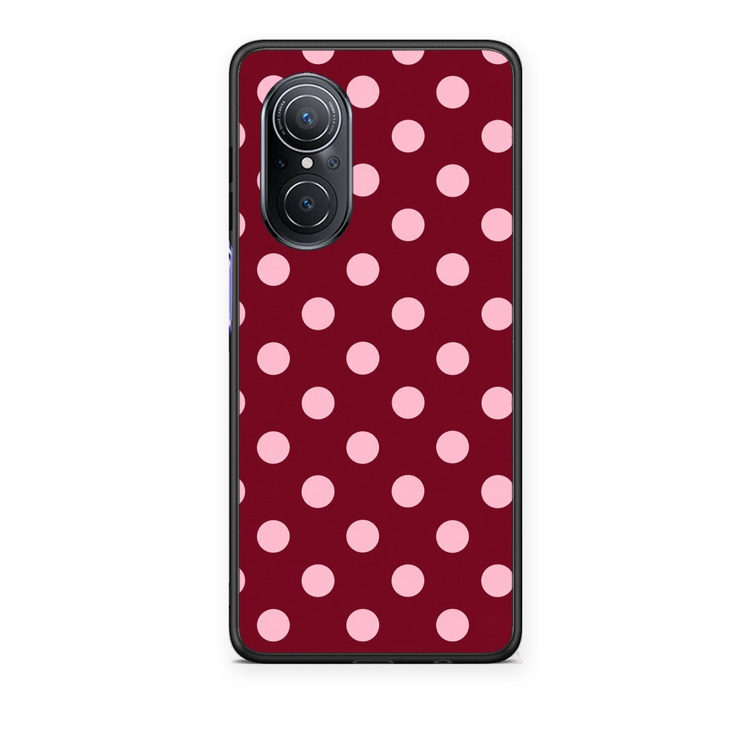 Θήκη Huawei Nova 9 SE Pink Polka Dots on Burgundy από τη Smartfits με σχέδιο στο πίσω μέρος και μαύρο περίβλημα | Huawei Nova 9 SE Pink Polka Dots on Burgundy case with colorful back and black bezels