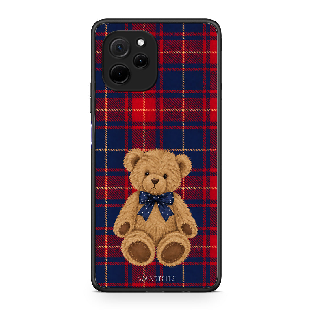 Θήκη Huawei Nova Y61 Teddy Bear on Red and Navy Tartan από τη Smartfits με σχέδιο στο πίσω μέρος και μαύρο περίβλημα | Huawei Nova Y61 Teddy Bear on Red and Navy Tartan case with colorful back and black bezels