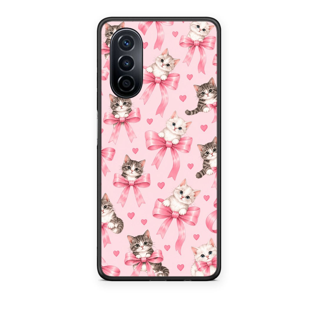 Θήκη Huawei Nova Y70 / Y70 Plus Kittens and Pink Bows on Pink από τη Smartfits με σχέδιο στο πίσω μέρος και μαύρο περίβλημα | Huawei Nova Y70 / Y70 Plus Kittens and Pink Bows on Pink case with colorful back and black bezels