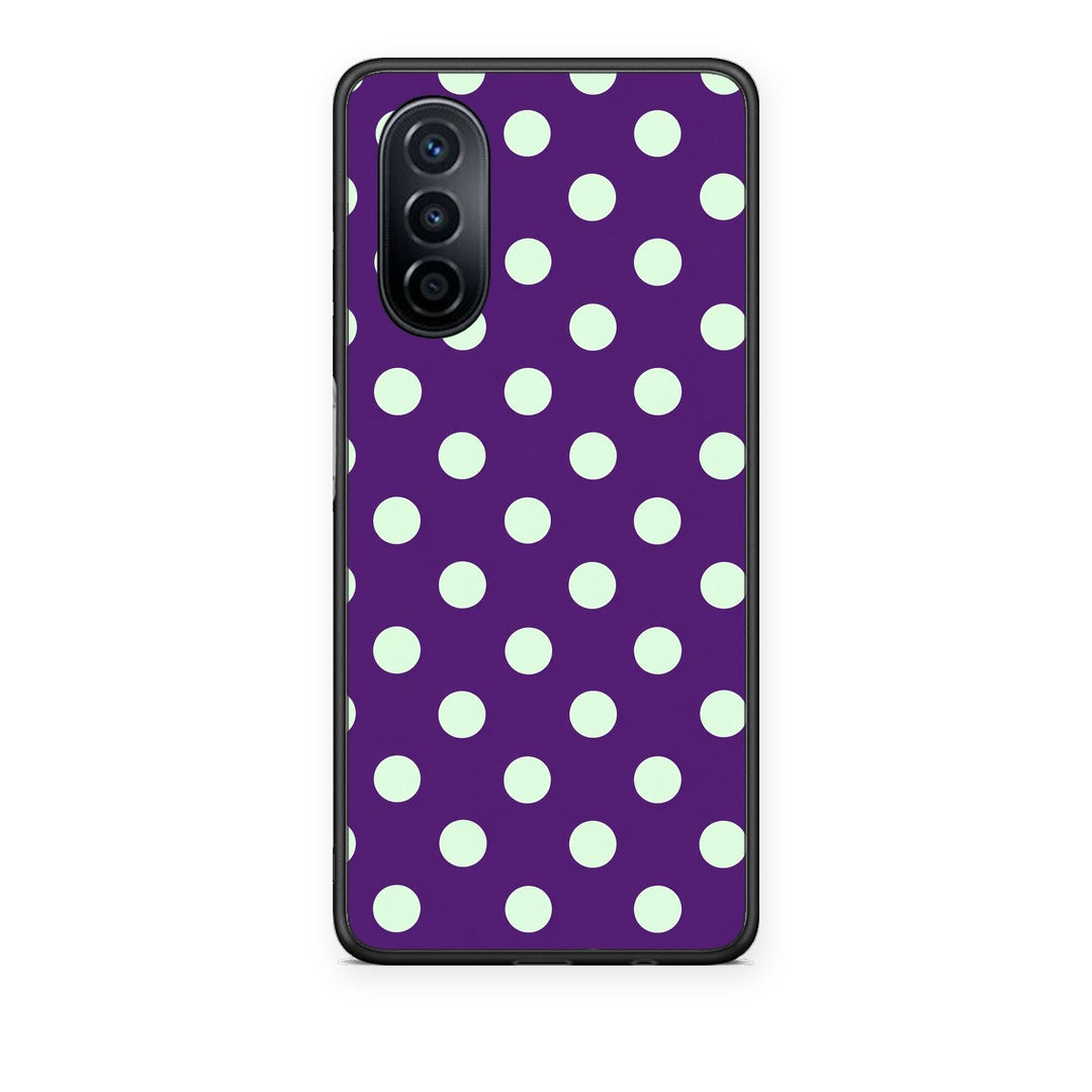 Θήκη Huawei Nova Y70 / Y70 Plus Mint Polka Dots on Purple από τη Smartfits με σχέδιο στο πίσω μέρος και μαύρο περίβλημα | Huawei Nova Y70 / Y70 Plus Mint Polka Dots on Purple case with colorful back and black bezels