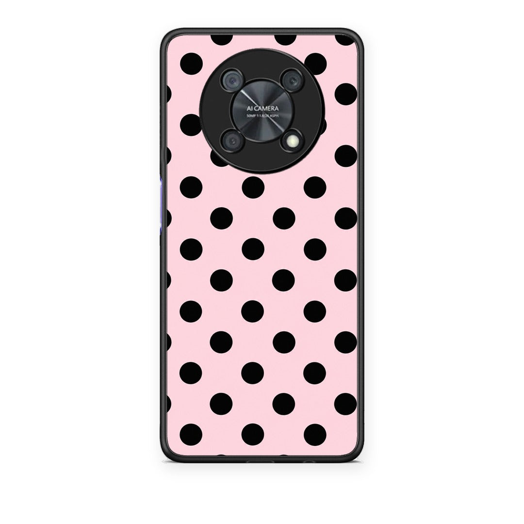 Θήκη Huawei Nova Y90 Black Polka Dots on Pink από τη Smartfits με σχέδιο στο πίσω μέρος και μαύρο περίβλημα | Huawei Nova Y90 Black Polka Dots on Pink case with colorful back and black bezels