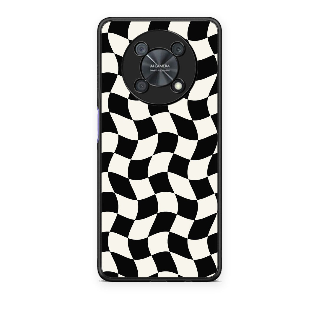 Θήκη Huawei Nova Y90 Black and Cream Wavy Checkerboard από τη Smartfits με σχέδιο στο πίσω μέρος και μαύρο περίβλημα | Huawei Nova Y90 Black and Cream Wavy Checkerboard case with colorful back and black bezels