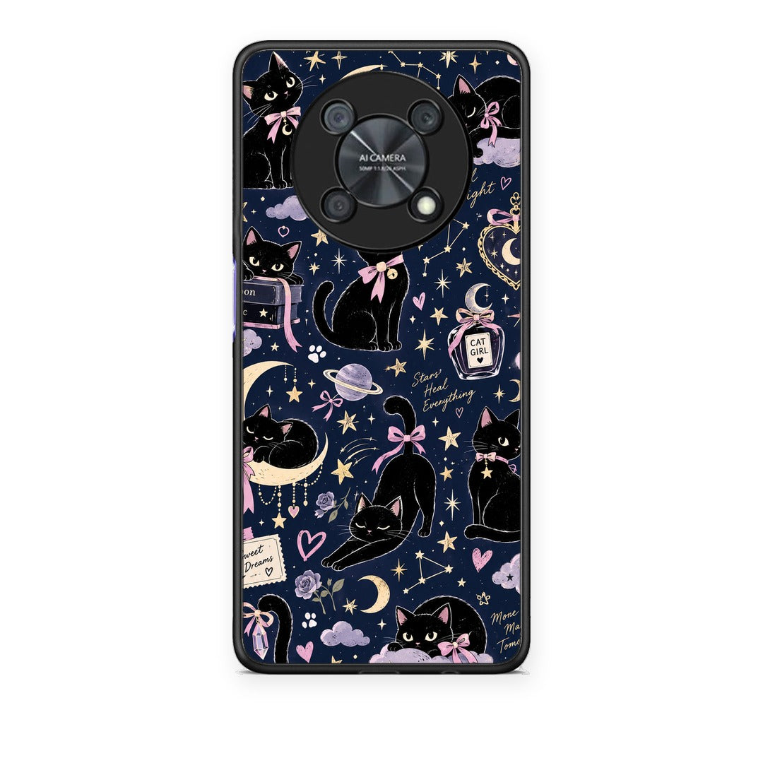 Θήκη Huawei Nova Y90 Celestial Black Cats on Navy από τη Smartfits με σχέδιο στο πίσω μέρος και μαύρο περίβλημα | Huawei Nova Y90 Celestial Black Cats on Navy case with colorful back and black bezels
