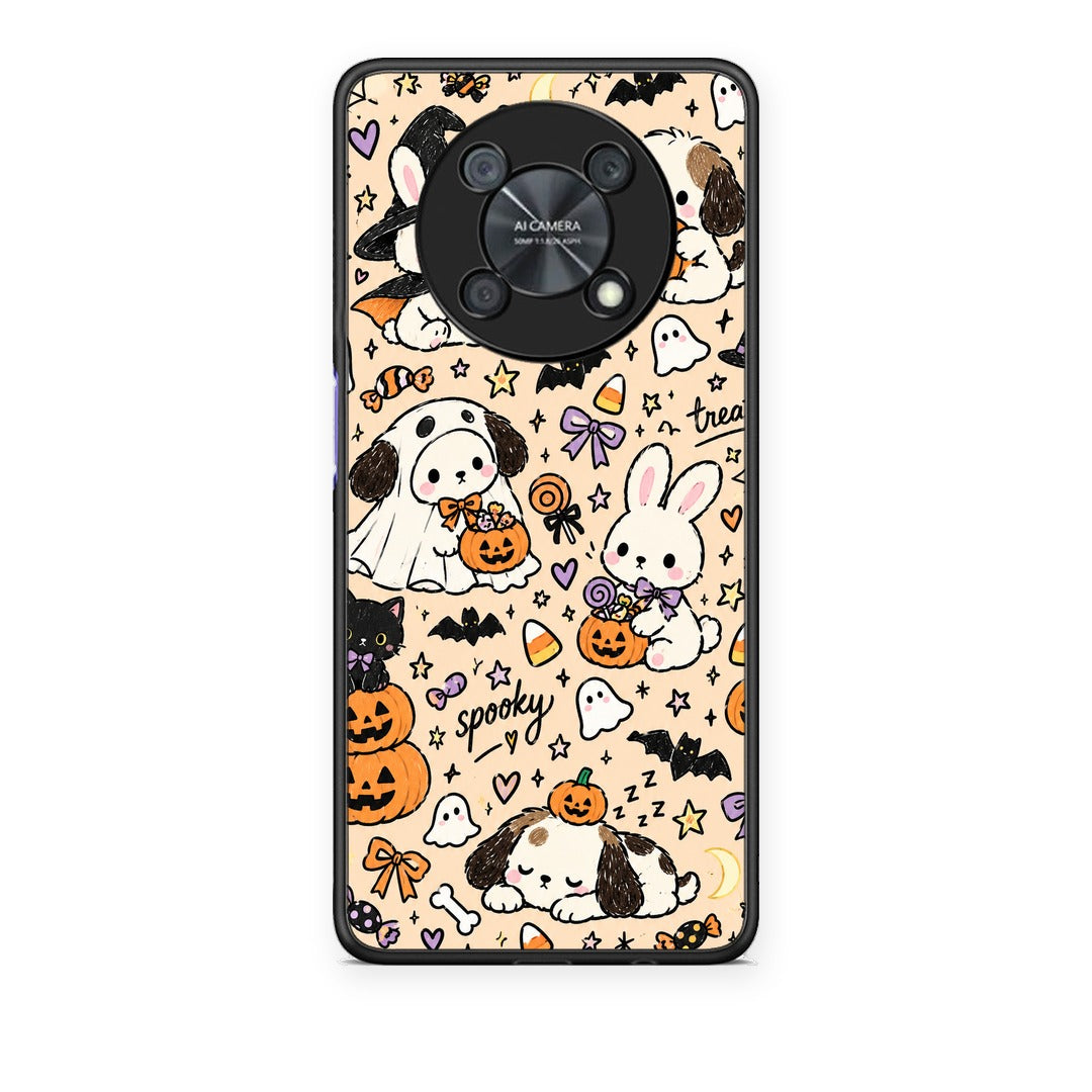 Θήκη Huawei Nova Y90 Halloween Puppies and Friends on Cream από τη Smartfits με σχέδιο στο πίσω μέρος και μαύρο περίβλημα | Huawei Nova Y90 Halloween Puppies and Friends on Cream case with colorful back and black bezels