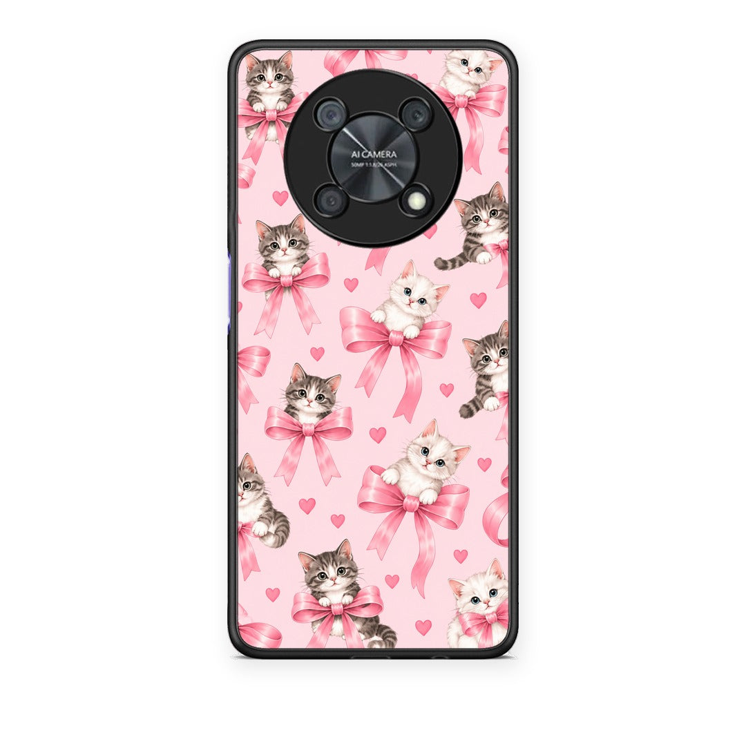 Θήκη Huawei Nova Y90 Kittens and Pink Bows on Pink από τη Smartfits με σχέδιο στο πίσω μέρος και μαύρο περίβλημα | Huawei Nova Y90 Kittens and Pink Bows on Pink case with colorful back and black bezels