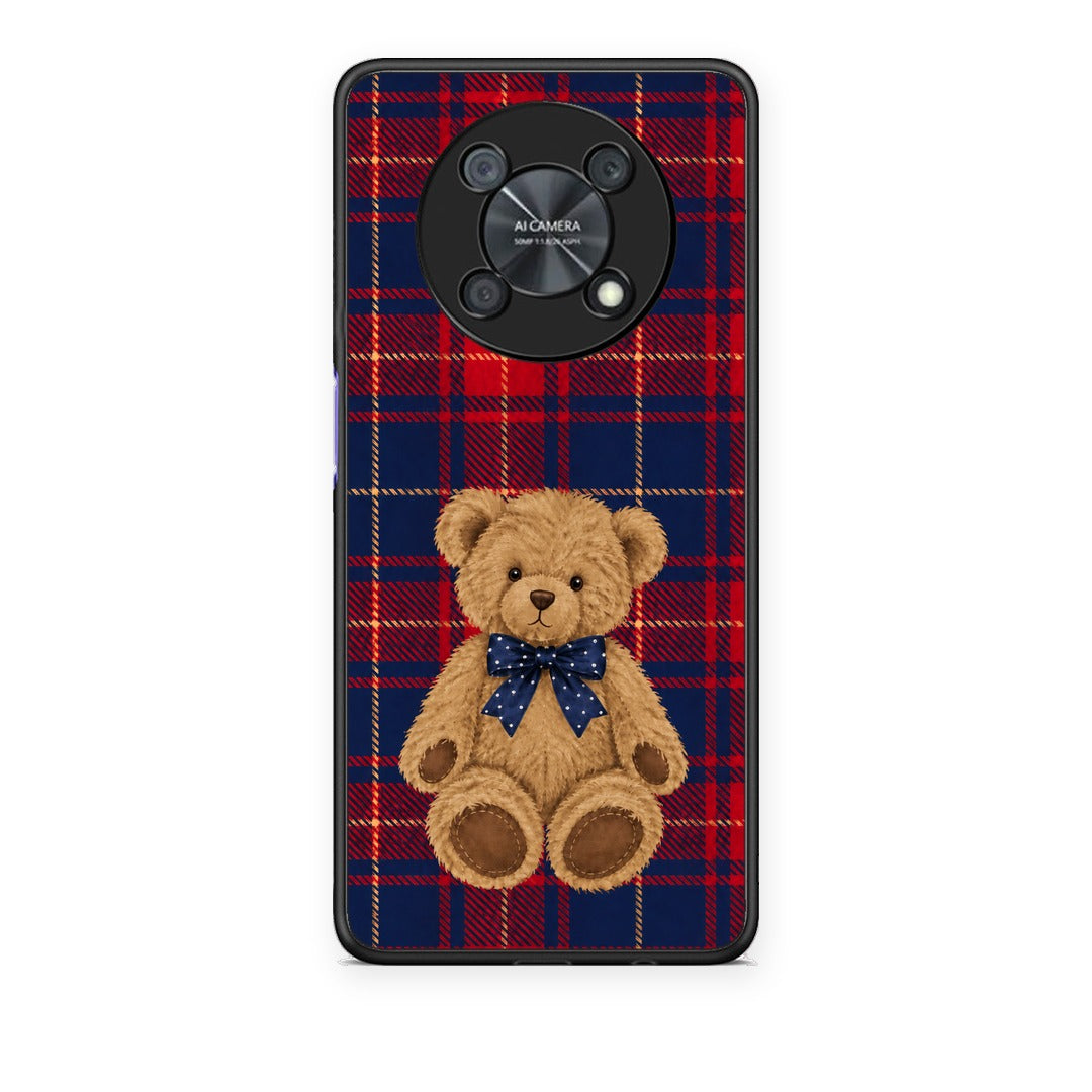 Θήκη Huawei Nova Y90 Teddy Bear on Red and Navy Tartan από τη Smartfits με σχέδιο στο πίσω μέρος και μαύρο περίβλημα | Huawei Nova Y90 Teddy Bear on Red and Navy Tartan case with colorful back and black bezels