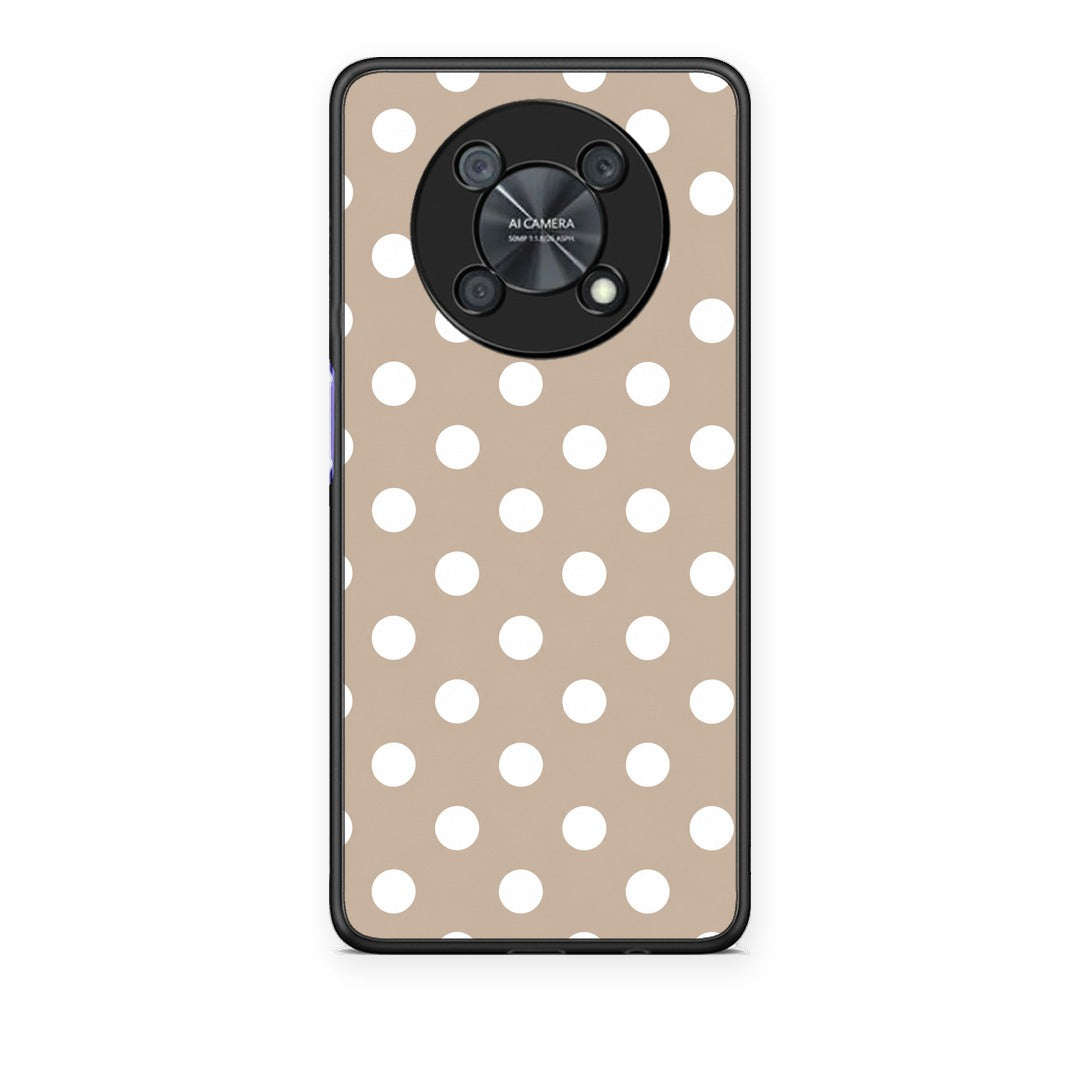 Θήκη Huawei Nova Y90 White Polka Dots on Taupe από τη Smartfits με σχέδιο στο πίσω μέρος και μαύρο περίβλημα | Huawei Nova Y90 White Polka Dots on Taupe case with colorful back and black bezels