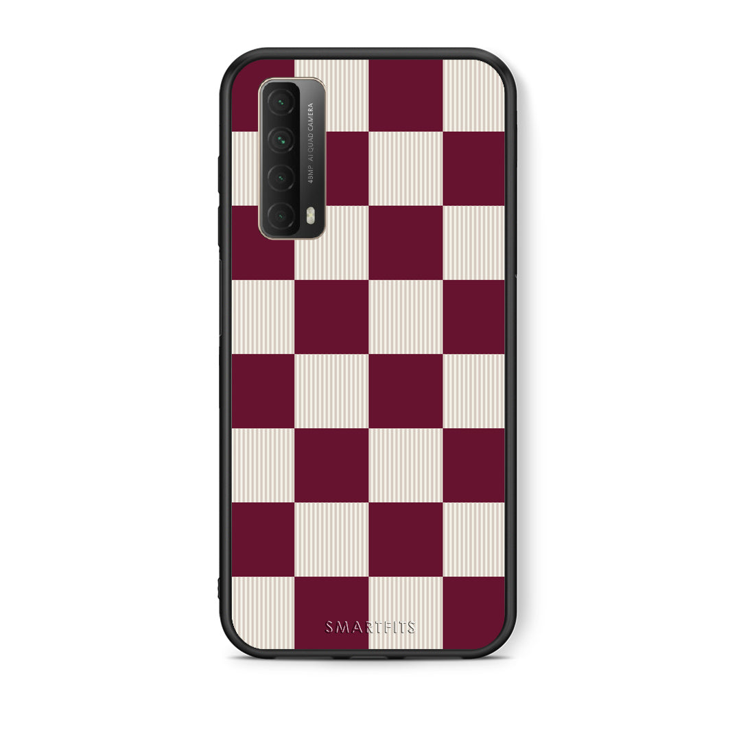 Θήκη Huawei P Smart 2021 Burgundy and Cream Striped Checks από τη Smartfits με σχέδιο στο πίσω μέρος και μαύρο περίβλημα | Huawei P Smart 2021 Burgundy and Cream Striped Checks case with colorful back and black bezels