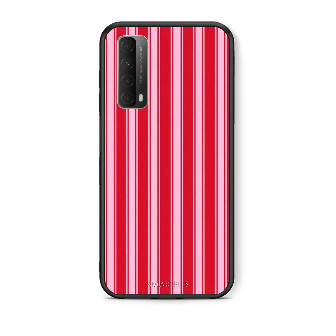 Θήκη Huawei P Smart 2021 Red and Pink Vertical Pinstripes από τη Smartfits με σχέδιο στο πίσω μέρος και μαύρο περίβλημα | Huawei P Smart 2021 Red and Pink Vertical Pinstripes case with colorful back and black bezels