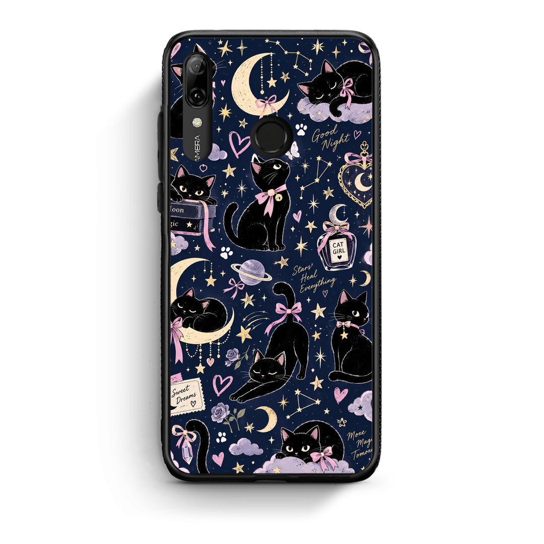 Θήκη Huawei P Smart 2019 Celestial Black Cats on Navy από τη Smartfits με σχέδιο στο πίσω μέρος και μαύρο περίβλημα | Huawei P Smart 2019 Celestial Black Cats on Navy case with colorful back and black bezels