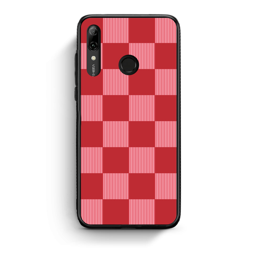 Θήκη Huawei P Smart 2019 Red and Pink Striped Checks από τη Smartfits με σχέδιο στο πίσω μέρος και μαύρο περίβλημα | Huawei P Smart 2019 Red and Pink Striped Checks case with colorful back and black bezels