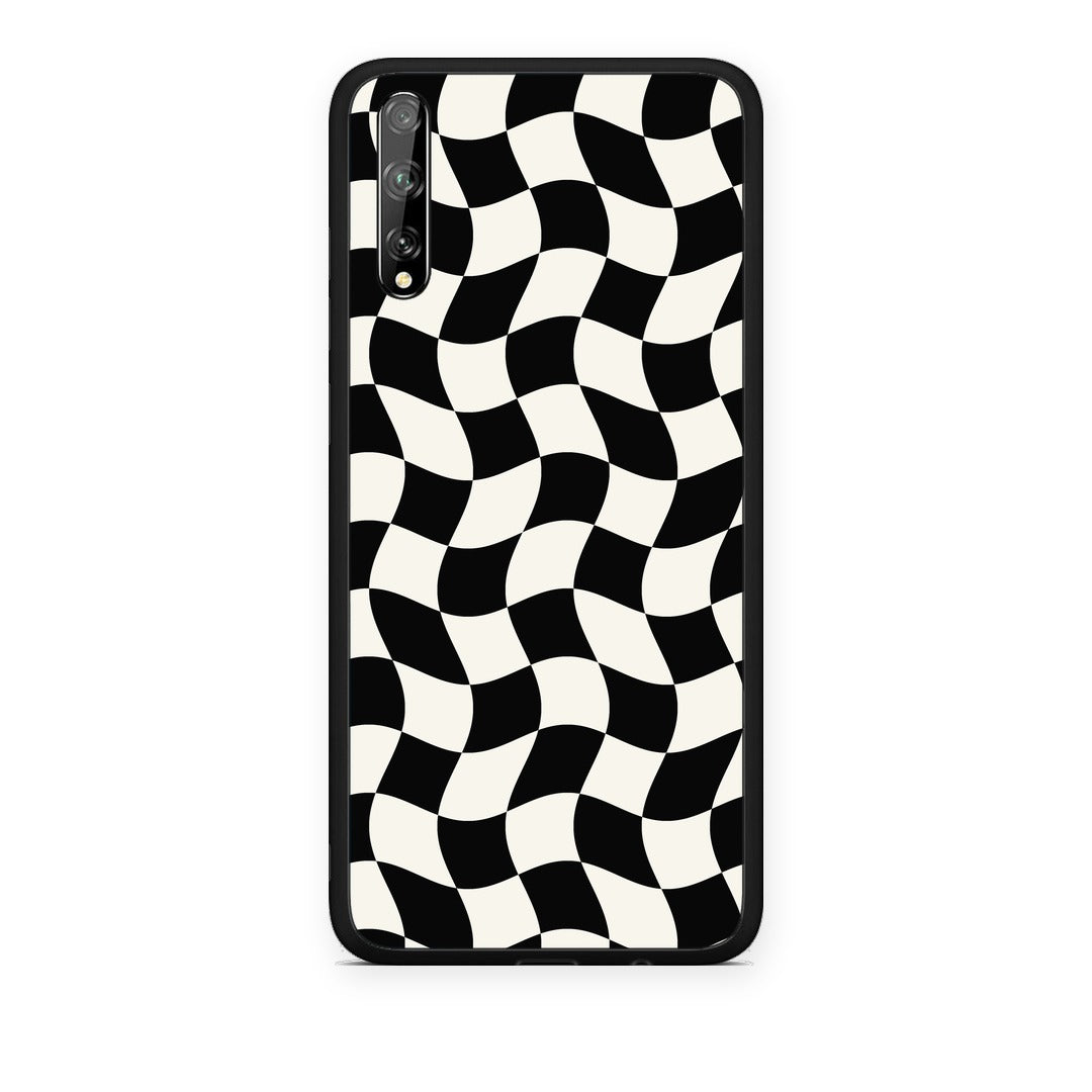 Θήκη Huawei P Smart S Black and Cream Wavy Checkerboard από τη Smartfits με σχέδιο στο πίσω μέρος και μαύρο περίβλημα | Huawei P Smart S Black and Cream Wavy Checkerboard case with colorful back and black bezels