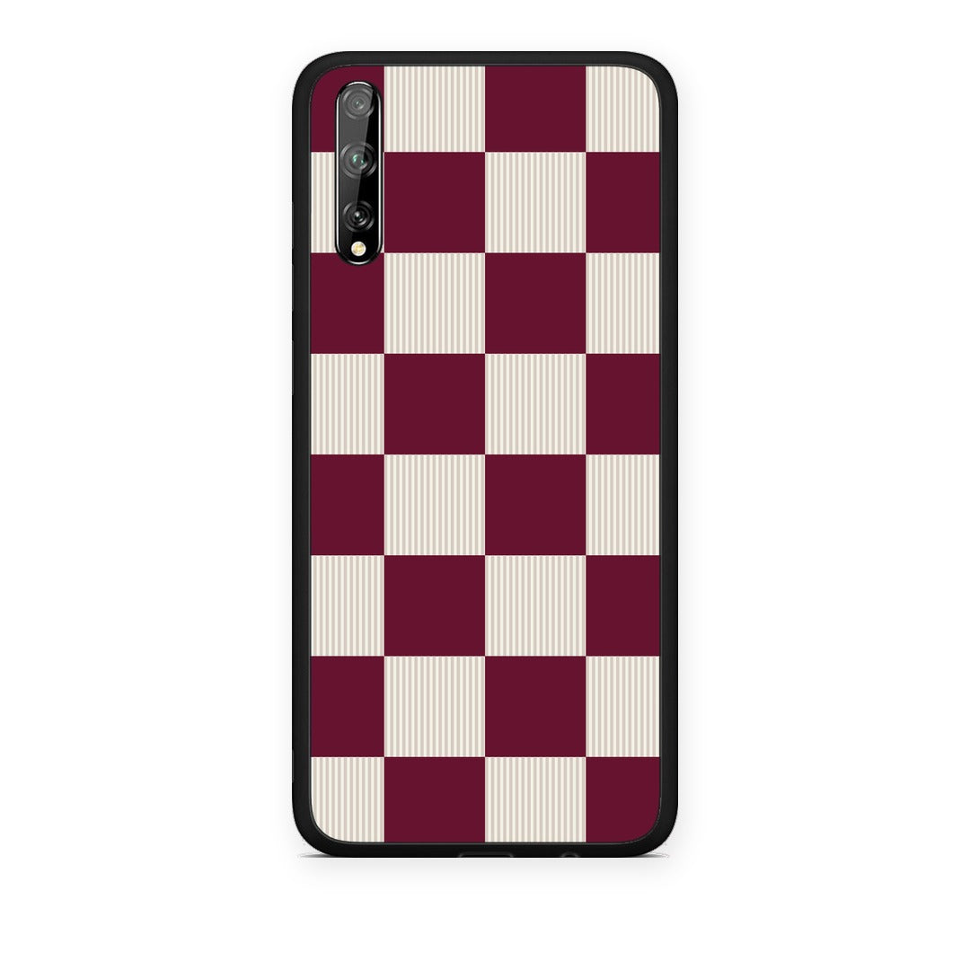 Θήκη Huawei P Smart S Burgundy and Cream Striped Checks από τη Smartfits με σχέδιο στο πίσω μέρος και μαύρο περίβλημα | Huawei P Smart S Burgundy and Cream Striped Checks case with colorful back and black bezels