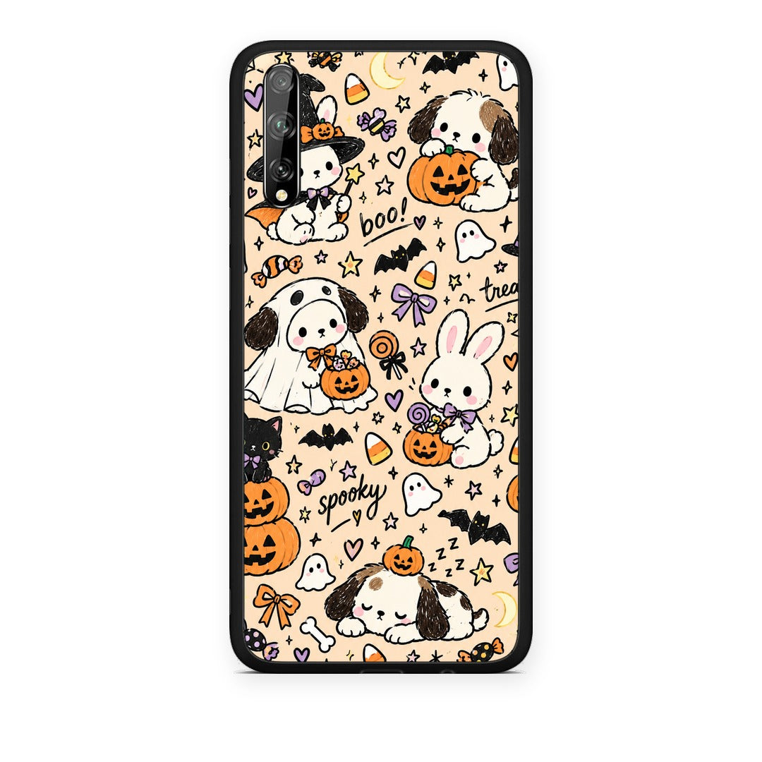 Θήκη Huawei P Smart S Halloween Puppies and Friends on Cream από τη Smartfits με σχέδιο στο πίσω μέρος και μαύρο περίβλημα | Huawei P Smart S Halloween Puppies and Friends on Cream case with colorful back and black bezels