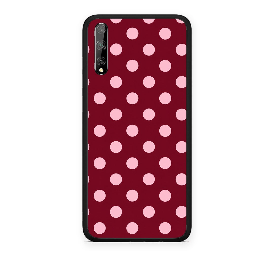 Θήκη Huawei P Smart S Pink Polka Dots on Burgundy από τη Smartfits με σχέδιο στο πίσω μέρος και μαύρο περίβλημα | Huawei P Smart S Pink Polka Dots on Burgundy case with colorful back and black bezels