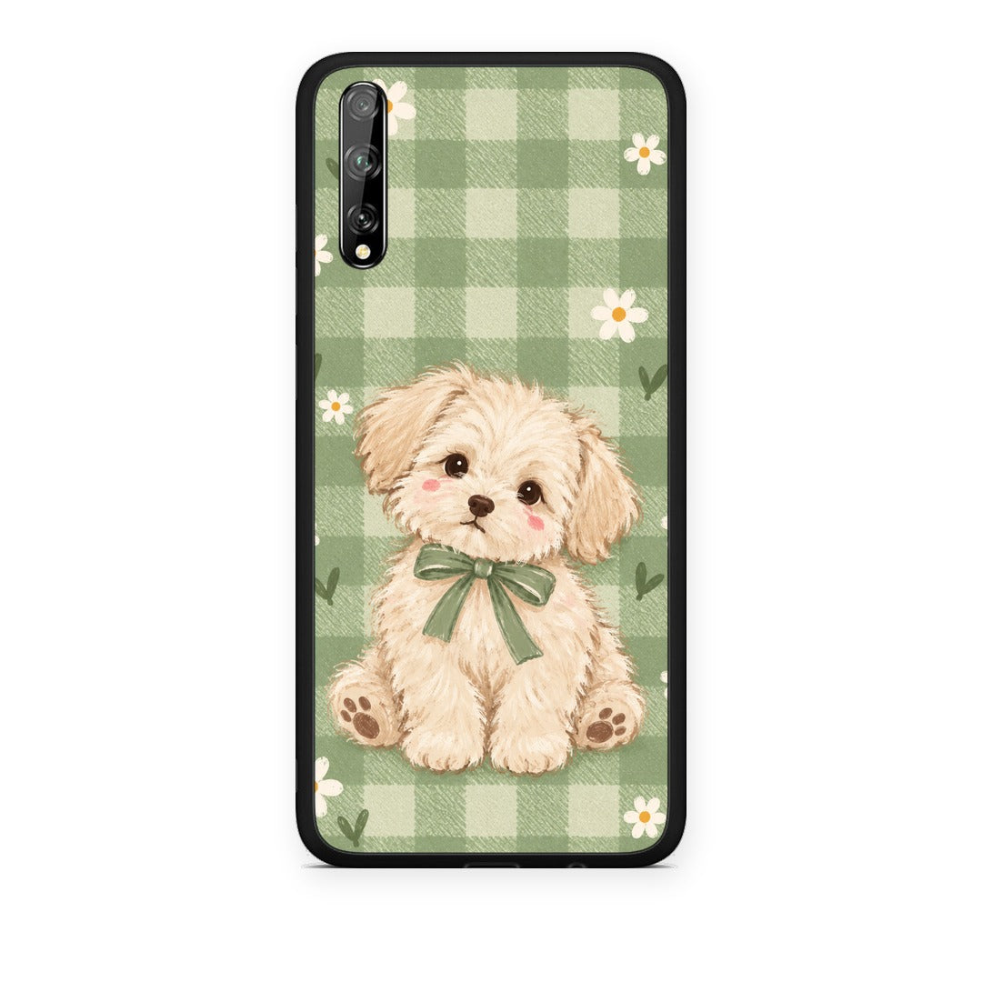 Θήκη Huawei P Smart S Puppy and Daisies on Sage Gingham από τη Smartfits με σχέδιο στο πίσω μέρος και μαύρο περίβλημα | Huawei P Smart S Puppy and Daisies on Sage Gingham case with colorful back and black bezels
