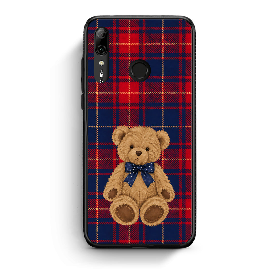 Θήκη Huawei P Smart 2019 Teddy Bear on Red and Navy Tartan από τη Smartfits με σχέδιο στο πίσω μέρος και μαύρο περίβλημα | Huawei P Smart 2019 Teddy Bear on Red and Navy Tartan case with colorful back and black bezels