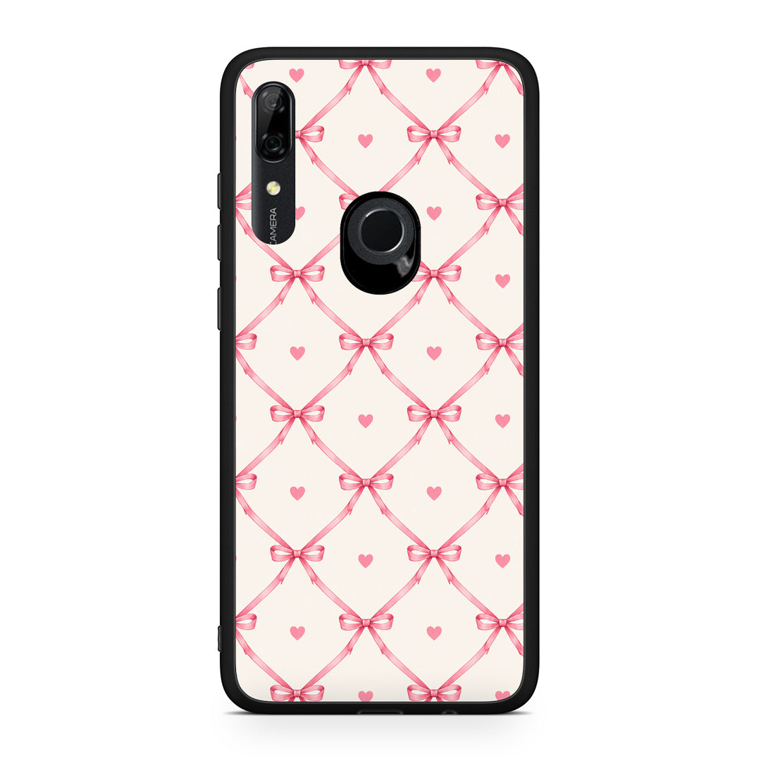 Θήκη Huawei P Smart Z Pink Bow Lattice and Hearts on Cream από τη Smartfits με σχέδιο στο πίσω μέρος και μαύρο περίβλημα | Huawei P Smart Z Pink Bow Lattice and Hearts on Cream case with colorful back and black bezels