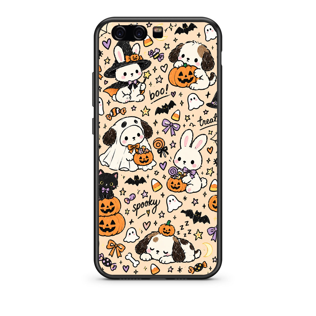 Θήκη Huawei P10 Halloween Puppies and Friends on Cream από τη Smartfits με σχέδιο στο πίσω μέρος και μαύρο περίβλημα | Huawei P10 Halloween Puppies and Friends on Cream case with colorful back and black bezels