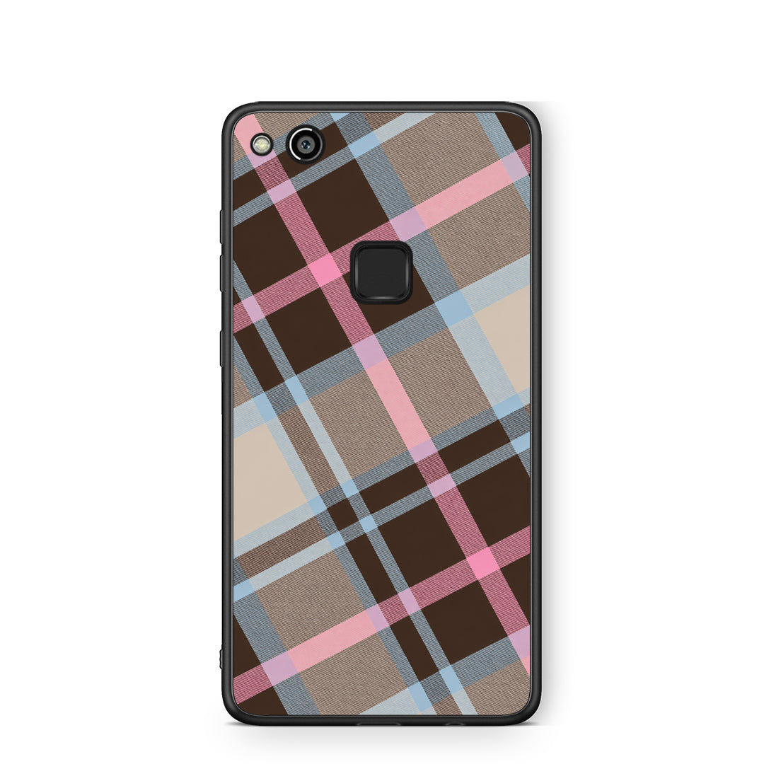 Θήκη Huawei P10 Lite Brown Pink and Blue Diagonal Plaid από τη Smartfits με σχέδιο στο πίσω μέρος και μαύρο περίβλημα | Huawei P10 Lite Brown Pink and Blue Diagonal Plaid case with colorful back and black bezels