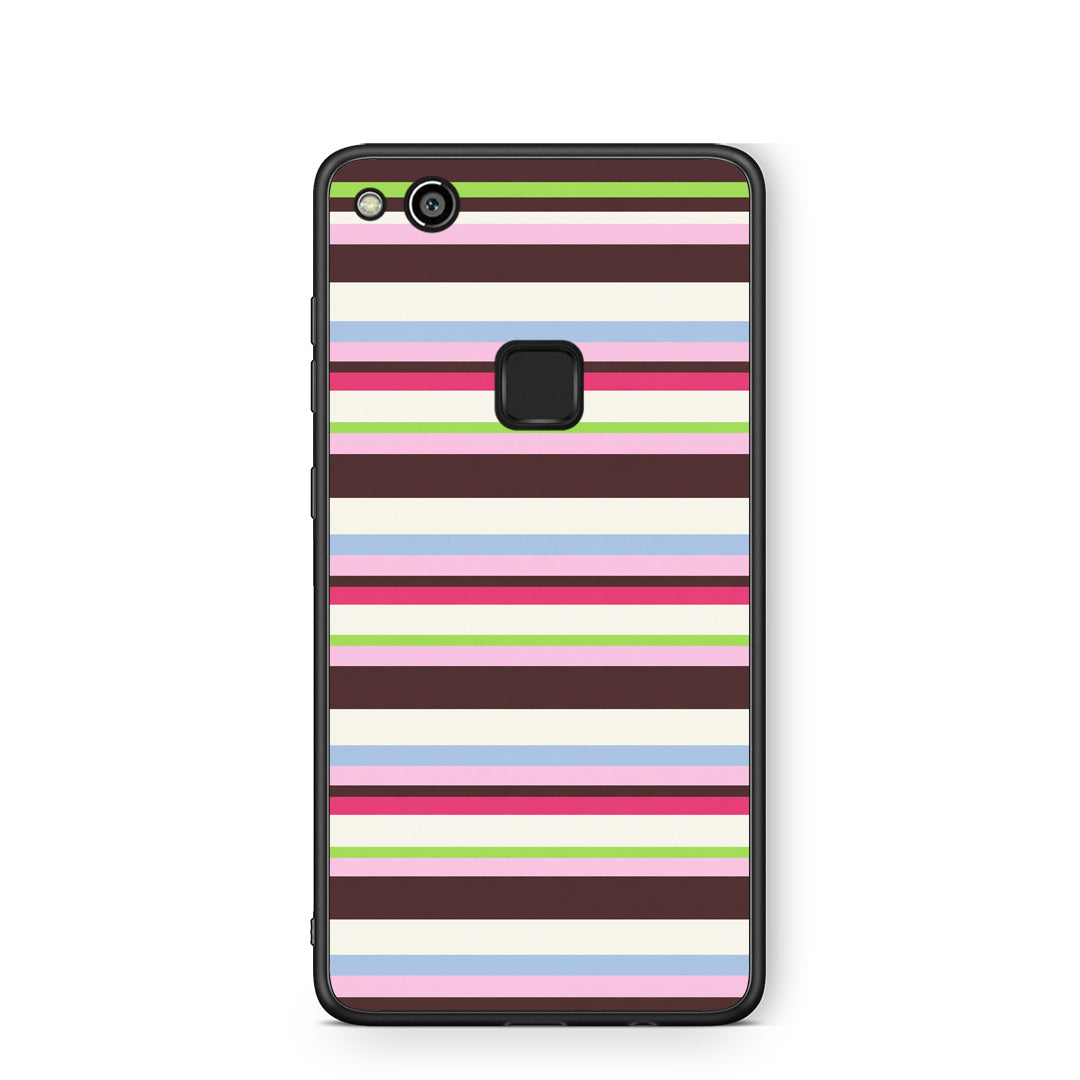 Θήκη Huawei P10 Lite Multicolour Horizontal Stripes από τη Smartfits με σχέδιο στο πίσω μέρος και μαύρο περίβλημα | Huawei P10 Lite Multicolour Horizontal Stripes case with colorful back and black bezels