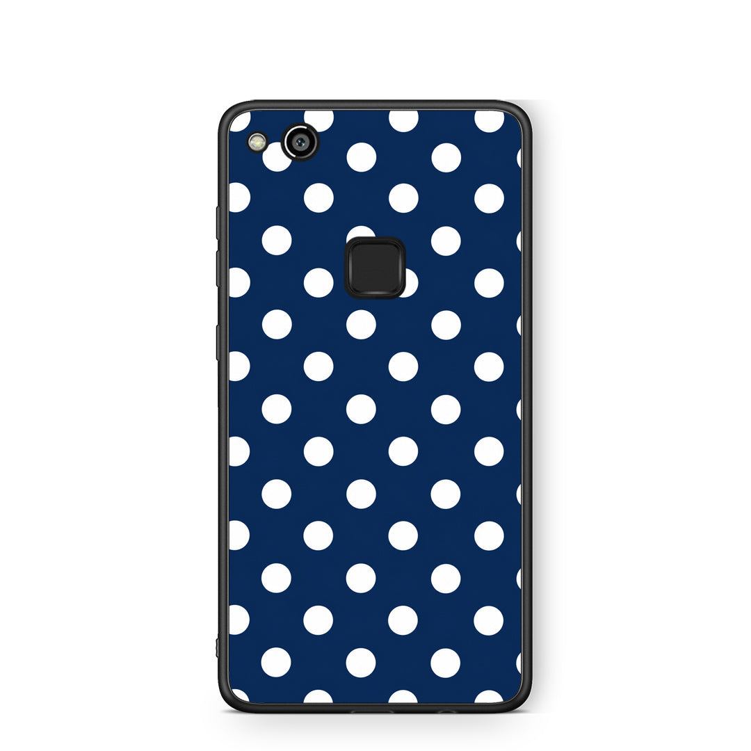 Θήκη Huawei P10 Lite White Large Polka Dots on Navy από τη Smartfits με σχέδιο στο πίσω μέρος και μαύρο περίβλημα | Huawei P10 Lite White Large Polka Dots on Navy case with colorful back and black bezels