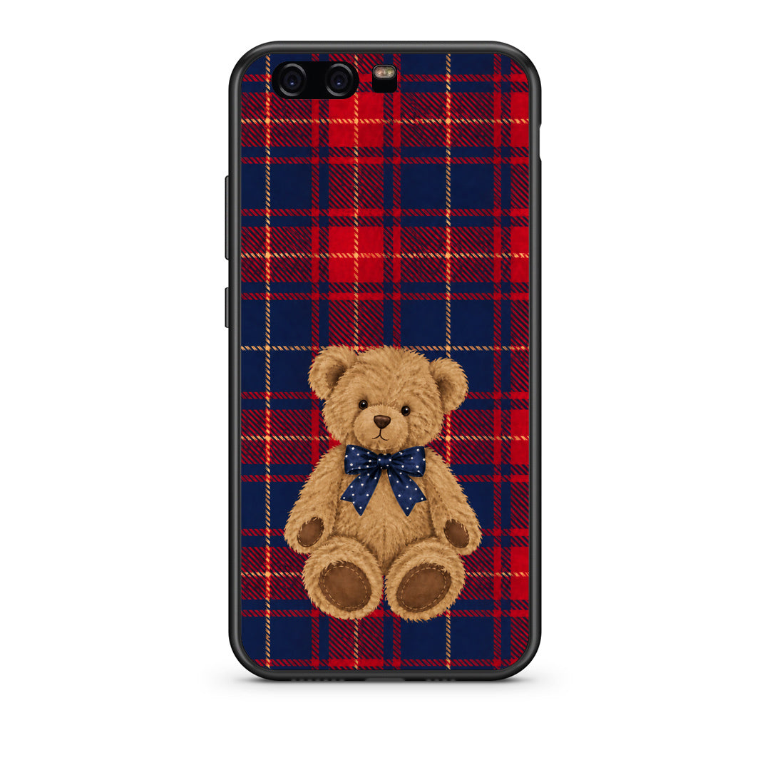 Θήκη Huawei P10 Teddy Bear on Red and Navy Tartan από τη Smartfits με σχέδιο στο πίσω μέρος και μαύρο περίβλημα | Huawei P10 Teddy Bear on Red and Navy Tartan case with colorful back and black bezels