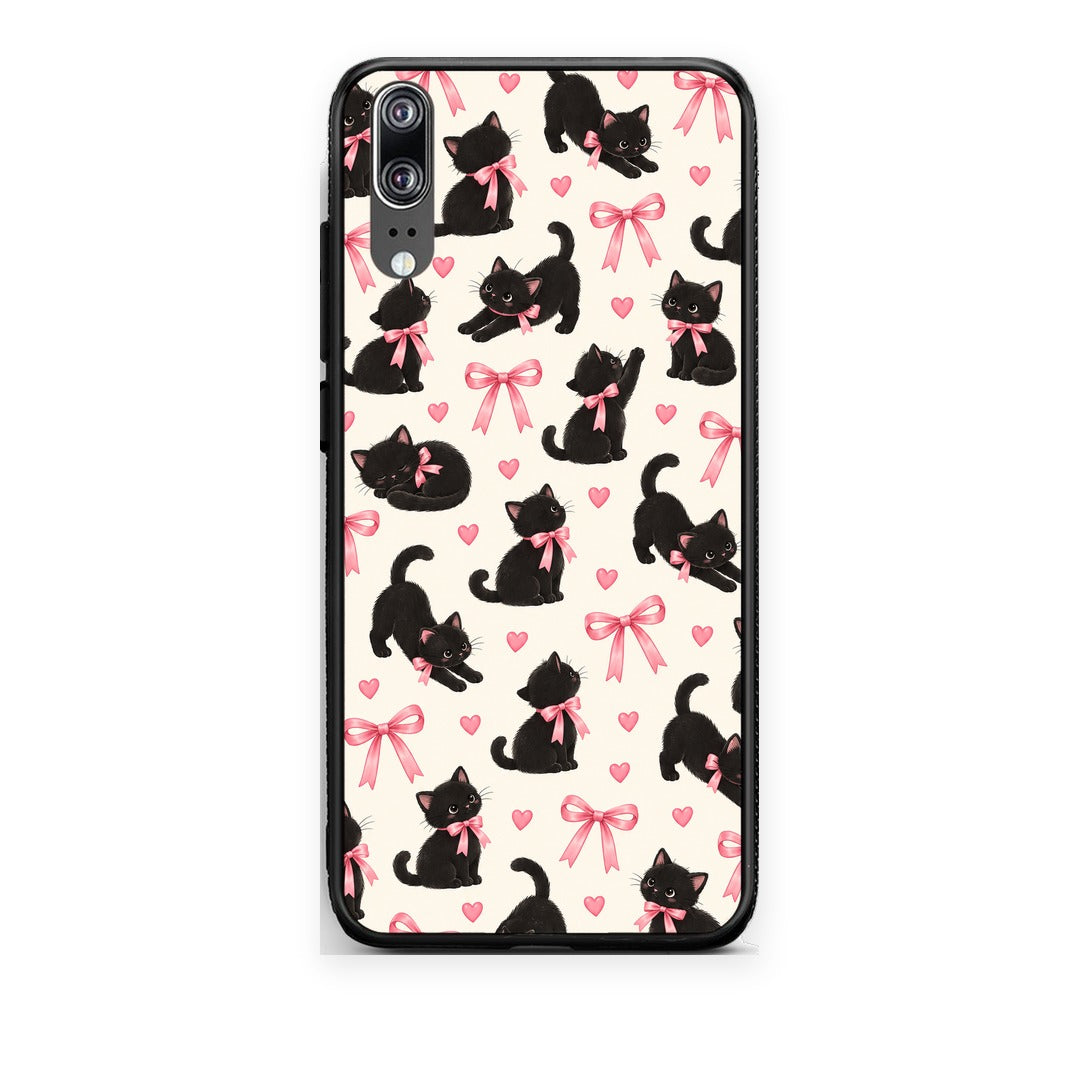 Θήκη Huawei P20 Black Kittens and Pink Bows on Cream Small από τη Smartfits με σχέδιο στο πίσω μέρος και μαύρο περίβλημα | Huawei P20 Black Kittens and Pink Bows on Cream Small case with colorful back and black bezels