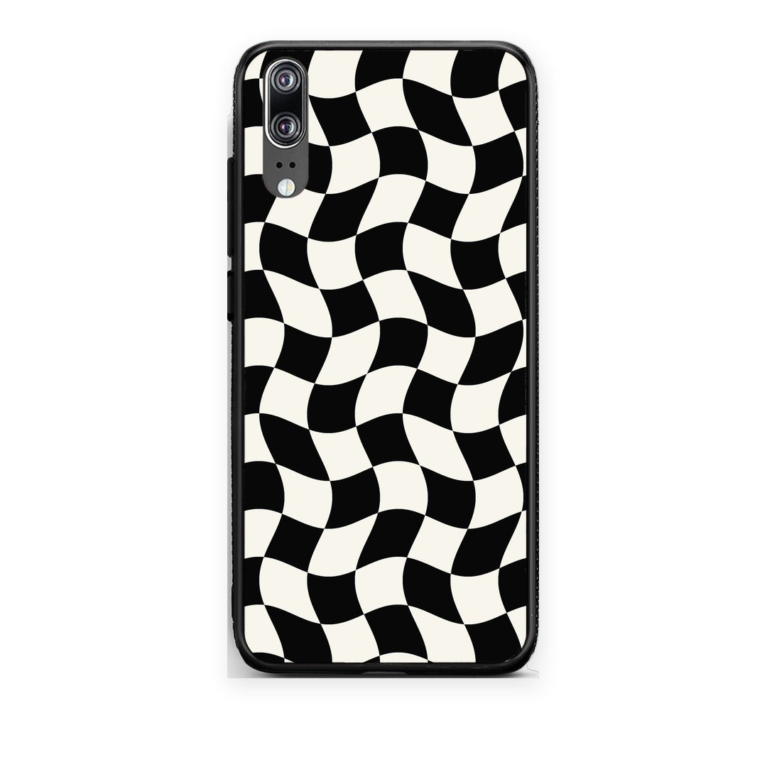 Θήκη Huawei P20 Black and Cream Wavy Checkerboard από τη Smartfits με σχέδιο στο πίσω μέρος και μαύρο περίβλημα | Huawei P20 Black and Cream Wavy Checkerboard case with colorful back and black bezels