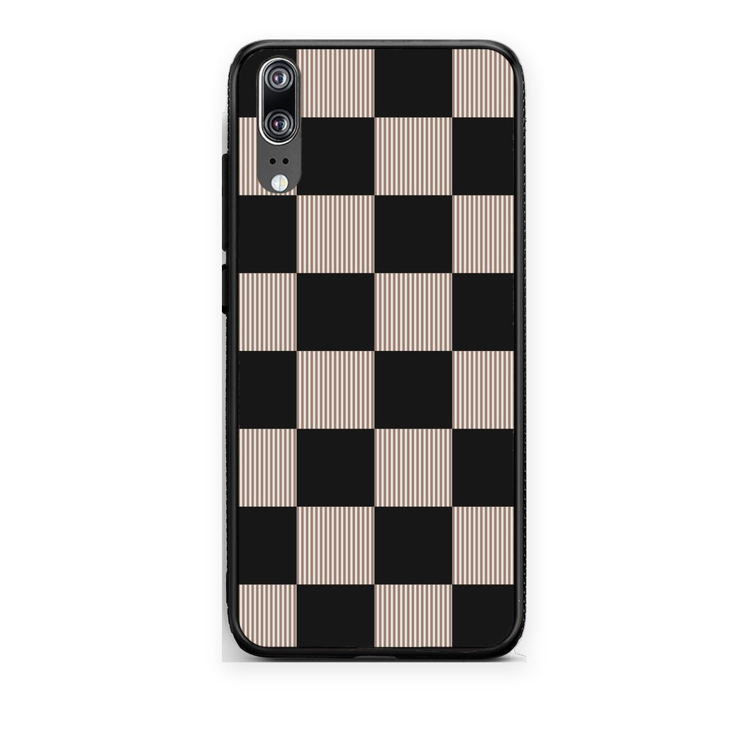 Θήκη Huawei P20 Black and Taupe Striped Checks από τη Smartfits με σχέδιο στο πίσω μέρος και μαύρο περίβλημα | Huawei P20 Black and Taupe Striped Checks case with colorful back and black bezels