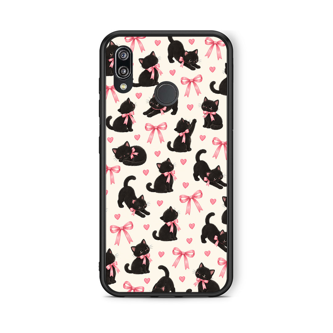 Θήκη Huawei P20 Lite Black Kittens and Pink Bows on Cream Small από τη Smartfits με σχέδιο στο πίσω μέρος και μαύρο περίβλημα | Huawei P20 Lite Black Kittens and Pink Bows on Cream Small case with colorful back and black bezels