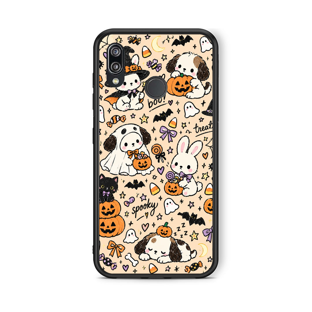 Θήκη Huawei P20 Lite Halloween Puppies and Friends on Cream από τη Smartfits με σχέδιο στο πίσω μέρος και μαύρο περίβλημα | Huawei P20 Lite Halloween Puppies and Friends on Cream case with colorful back and black bezels