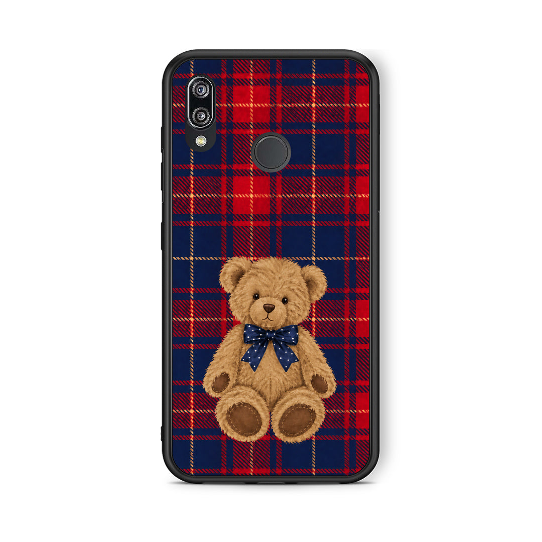 Θήκη Huawei P20 Lite Teddy Bear on Red and Navy Tartan από τη Smartfits με σχέδιο στο πίσω μέρος και μαύρο περίβλημα | Huawei P20 Lite Teddy Bear on Red and Navy Tartan case with colorful back and black bezels