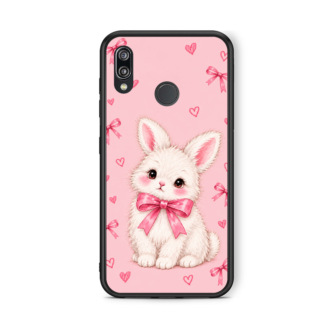 Θήκη Huawei P20 Lite White Bunny and Pink Bows από τη Smartfits με σχέδιο στο πίσω μέρος και μαύρο περίβλημα | Huawei P20 Lite White Bunny and Pink Bows case with colorful back and black bezels