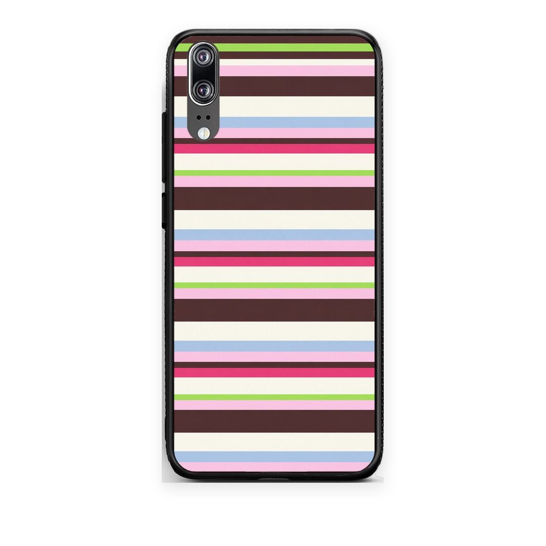 Θήκη Huawei P20 Multicolour Horizontal Stripes από τη Smartfits με σχέδιο στο πίσω μέρος και μαύρο περίβλημα | Huawei P20 Multicolour Horizontal Stripes case with colorful back and black bezels