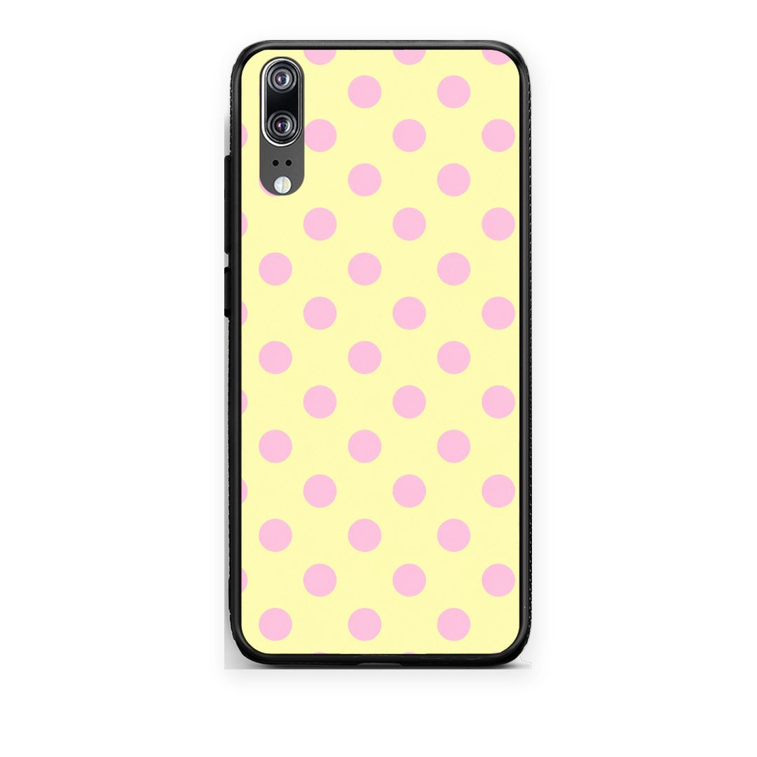 Θήκη Huawei P20 Pink Polka Dots on Yellow από τη Smartfits με σχέδιο στο πίσω μέρος και μαύρο περίβλημα | Huawei P20 Pink Polka Dots on Yellow case with colorful back and black bezels