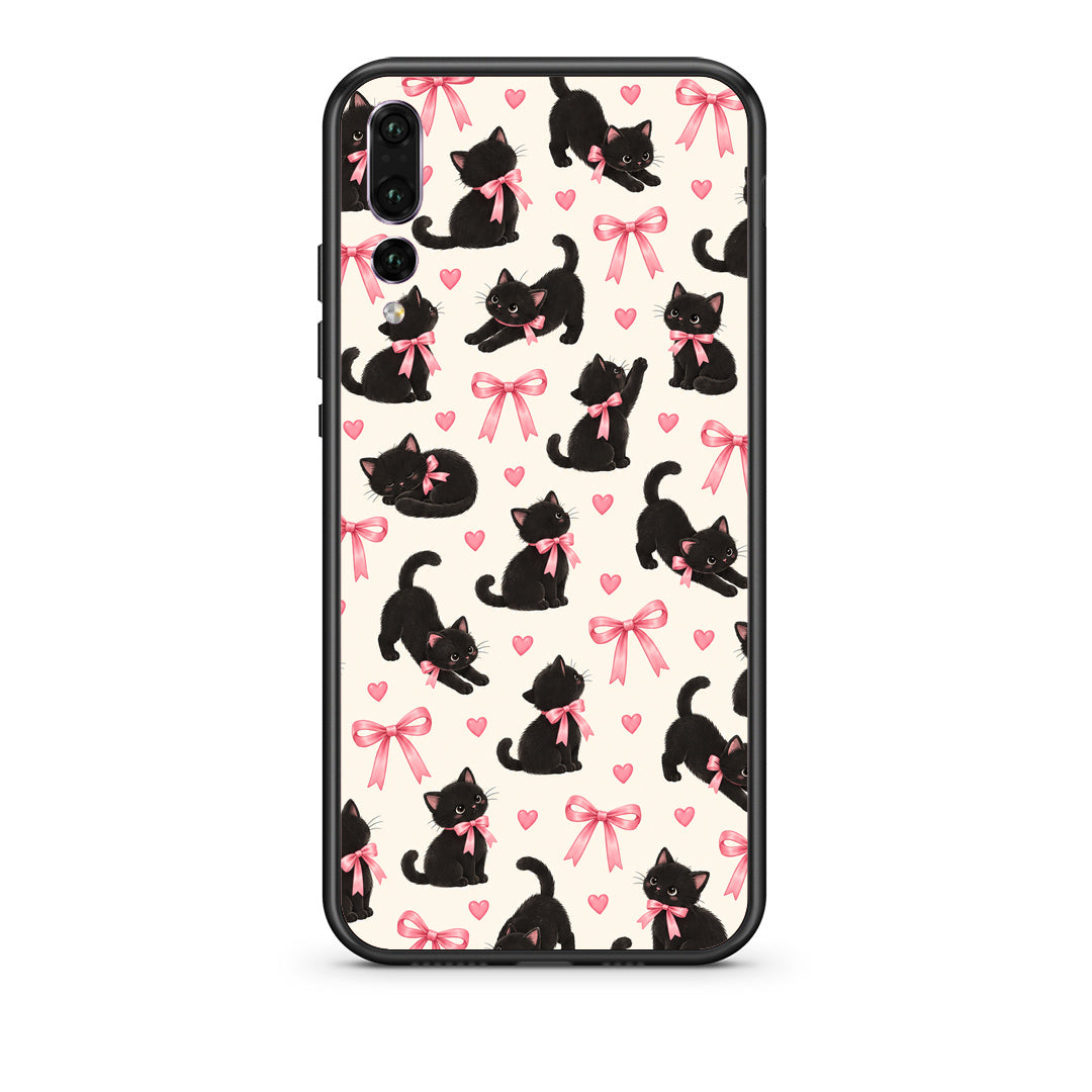 Θήκη Huawei P20 Pro Black Kittens and Pink Bows on Cream Small από τη Smartfits με σχέδιο στο πίσω μέρος και μαύρο περίβλημα | Huawei P20 Pro Black Kittens and Pink Bows on Cream Small case with colorful back and black bezels