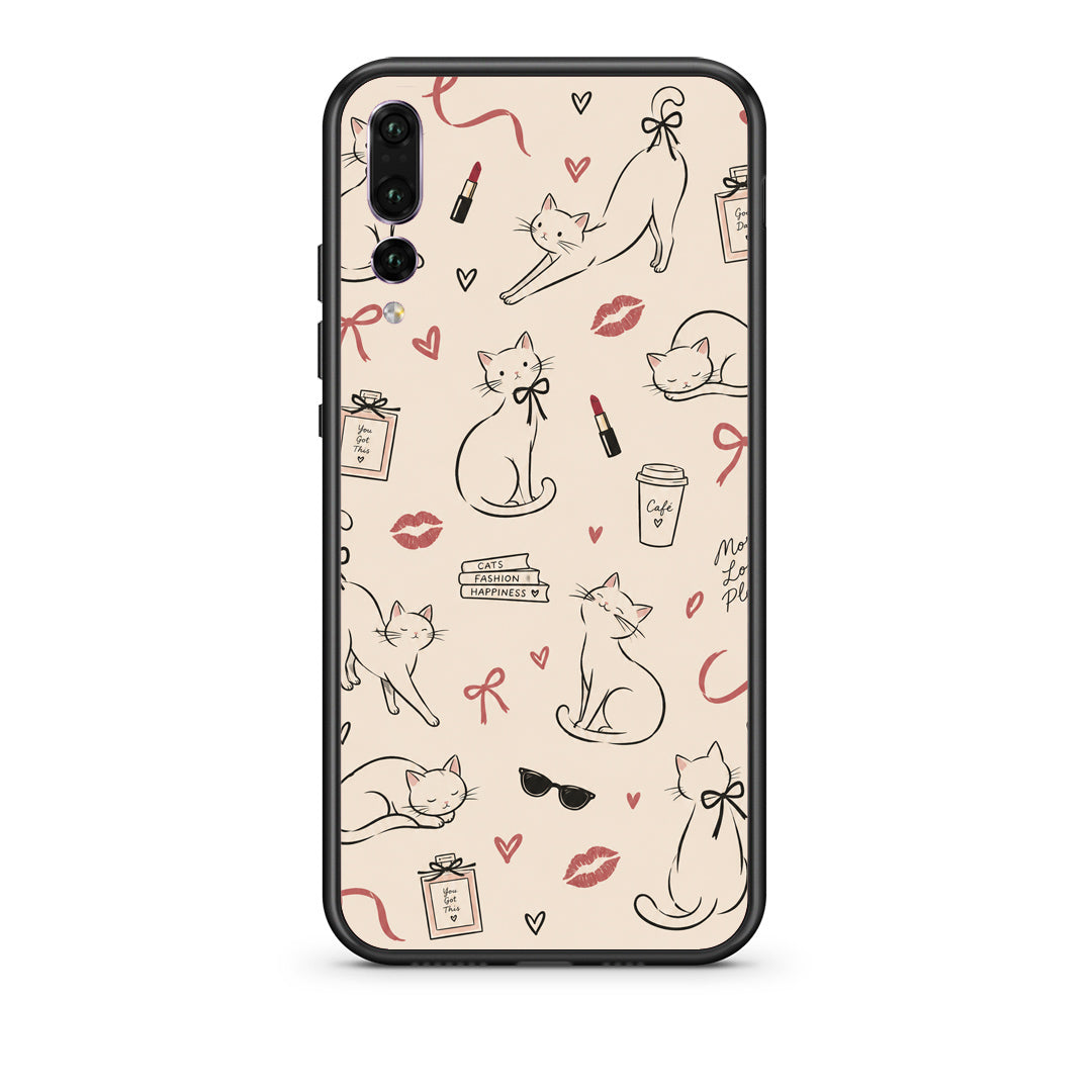 Θήκη Huawei P20 Pro Minimal Cat and Fashion Doodles on Cream από τη Smartfits με σχέδιο στο πίσω μέρος και μαύρο περίβλημα | Huawei P20 Pro Minimal Cat and Fashion Doodles on Cream case with colorful back and black bezels