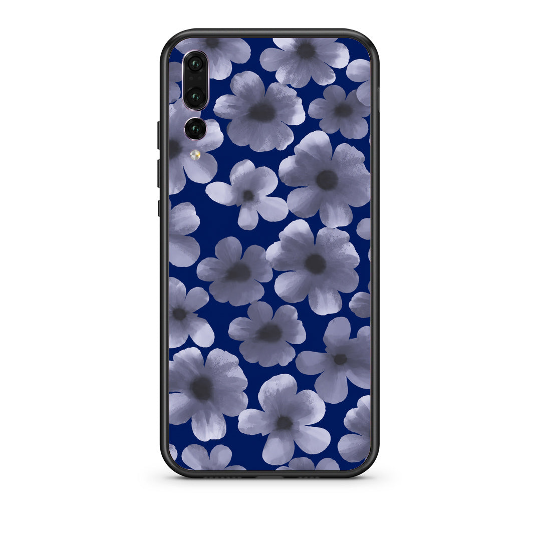 Θήκη Huawei P20 Pro Pale Blue Flowers on Navy από τη Smartfits με σχέδιο στο πίσω μέρος και μαύρο περίβλημα | Huawei P20 Pro Pale Blue Flowers on Navy case with colorful back and black bezels
