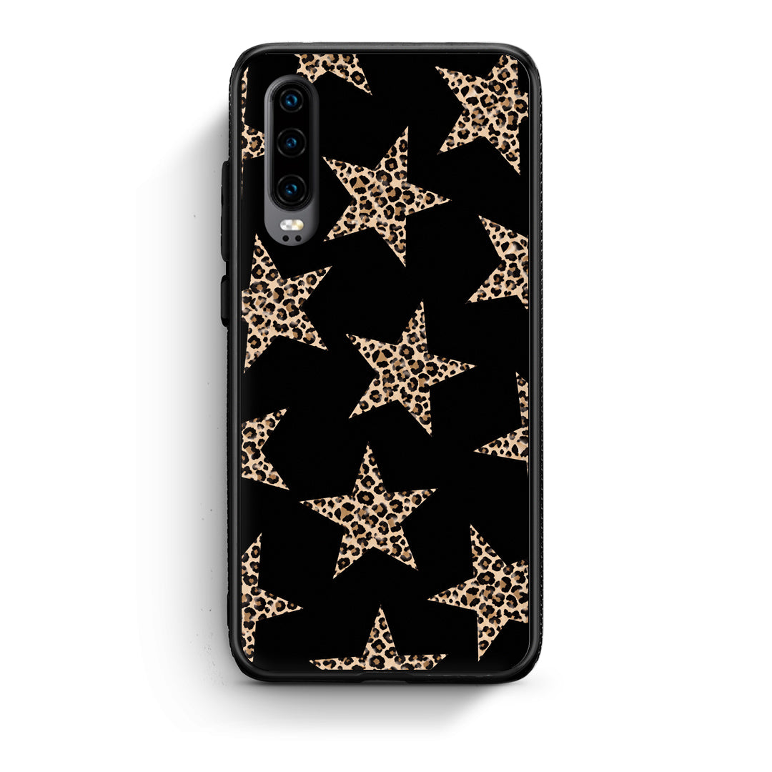 Θήκη Huawei P30 Leopard Stars on Black από τη Smartfits με σχέδιο στο πίσω μέρος και μαύρο περίβλημα | Huawei P30 Leopard Stars on Black case with colorful back and black bezels
